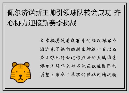 佩尔济诺新主帅引领球队转会成功 齐心协力迎接新赛季挑战