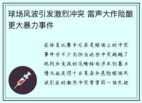 球场风波引发激烈冲突 雷声大作险酿更大暴力事件