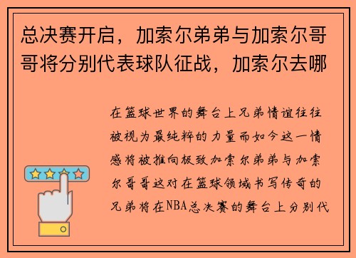 总决赛开启，加索尔弟弟与加索尔哥哥将分别代表球队征战，加索尔去哪了