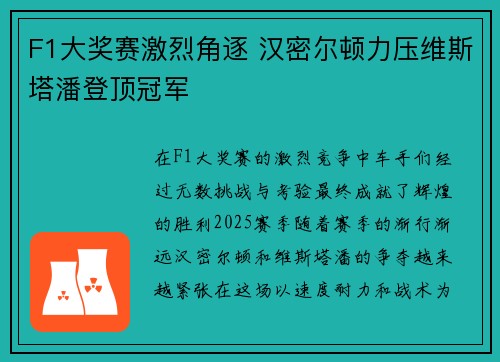 F1大奖赛激烈角逐 汉密尔顿力压维斯塔潘登顶冠军