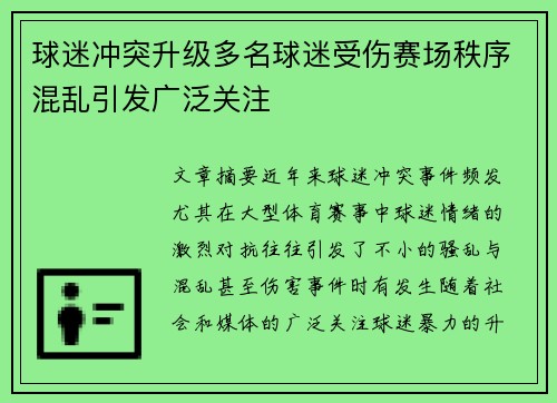 球迷冲突升级多名球迷受伤赛场秩序混乱引发广泛关注