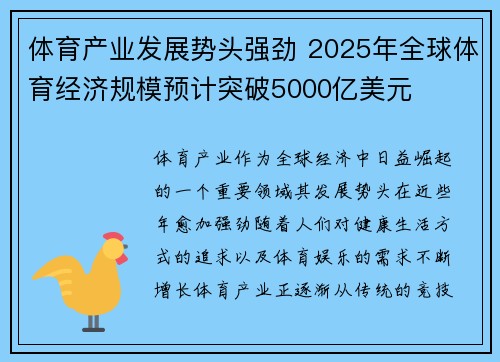 体育产业发展势头强劲 2025年全球体育经济规模预计突破5000亿美元